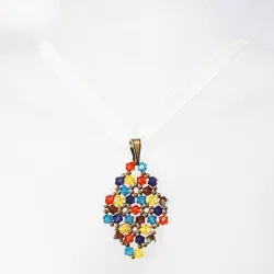 Pendant 65cm - Xochitl Rhombus S-Yellow Organza - Pendant 65cm - Laiton bronze